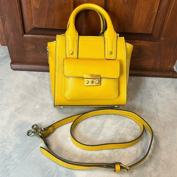 Philip Lim  Satchel. Crossbody Bag  mustard color  Expanding sides  Vegan   NWOT - Picture 3 of 15